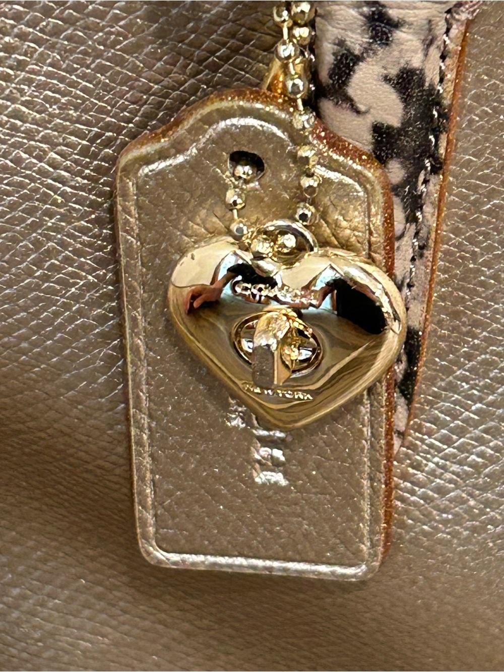 Coach Christie Gold Metallic Snake Embossed Satchel Strap Carry All Purse charm - Picture 9 of 14
